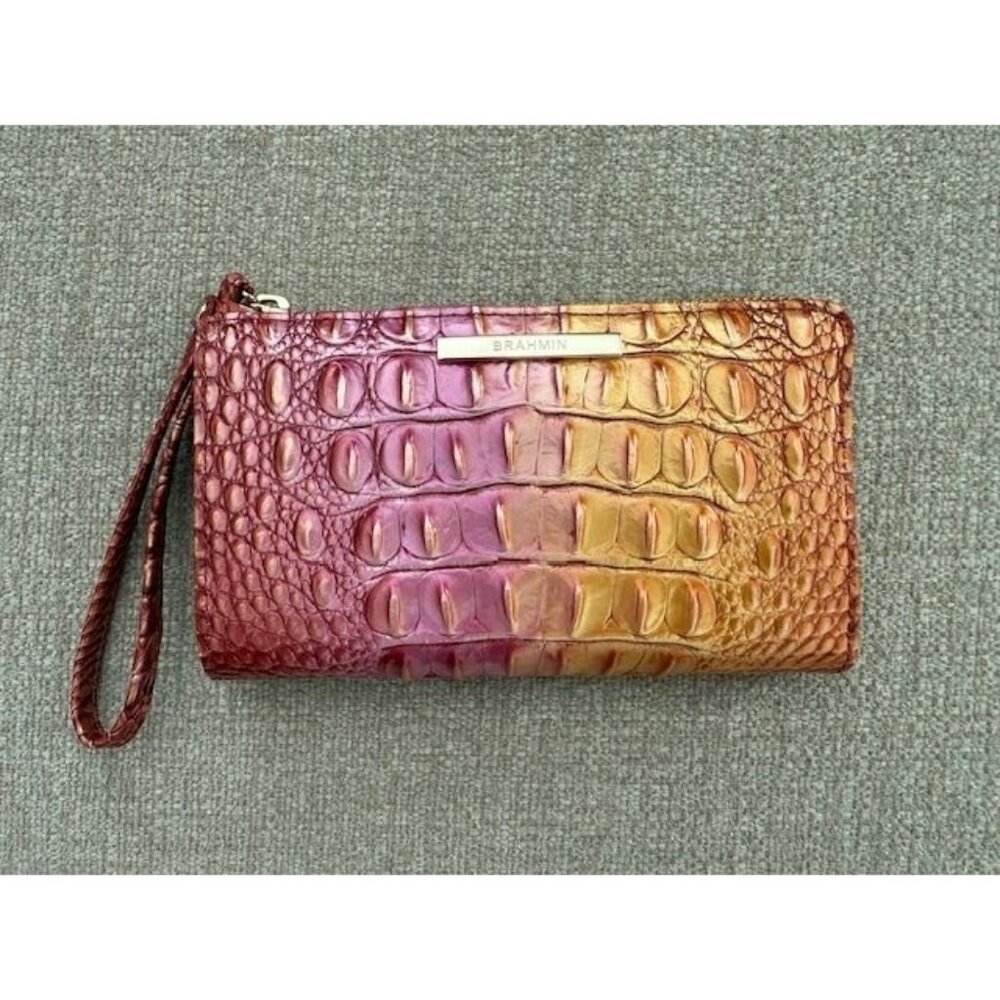 Brahmin Corie Croc Embossed Leather Wristlet Grapefruit Ombré
